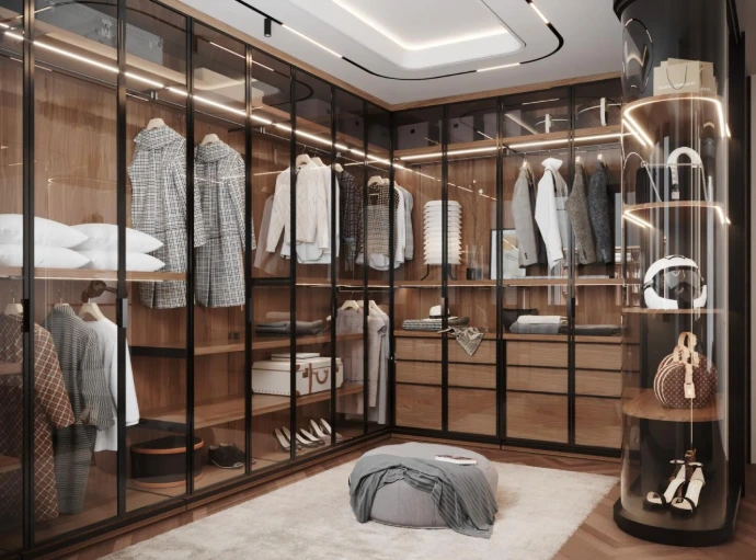 Luxury walk in closet design and custom dressing room by Darchex