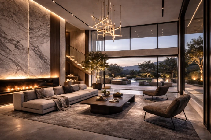 Diseño interior de sala de estar de alta gama para villa privada por Darchex