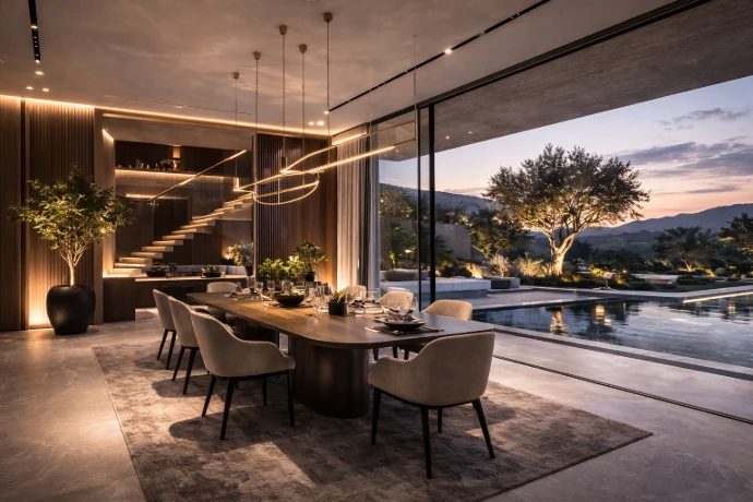 Interiorismo de comedor de lujo y fit out residencial por Darchex