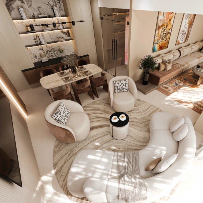 Interiorismo de comedor de lujo y fit out residencial por Darchex