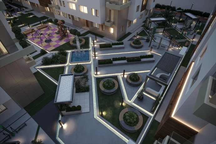 Espacio exterior y paisajismo en proyecto residencial por Darchex