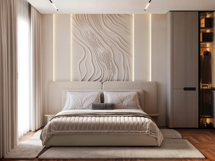 Chambre principale d’appartement haut de gamme par Darchex