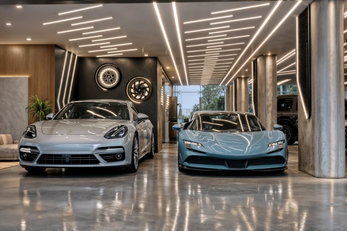 Espace d’Exposition de Voitures de Luxe / Área de Exposición de Coches de Lujo