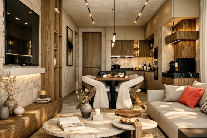 Open Space Moderne Salon – Salle à Manger &amp; Cuisine / Espacio Abierto Moderno Salón – Comedor y Cocina