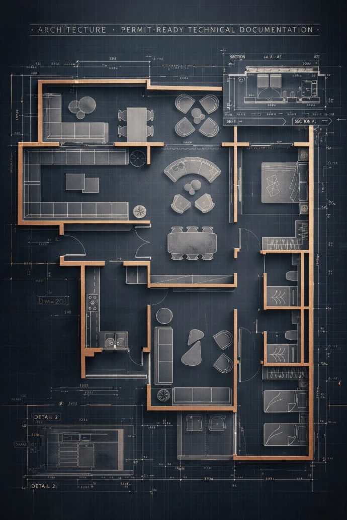 Planos arquitectónicos detallados para proyecto residencial de lujo